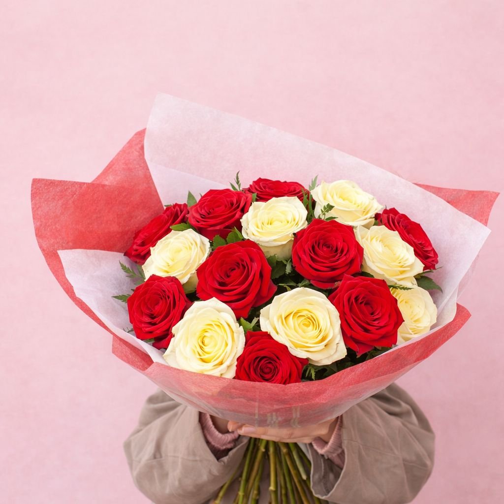 Bouquet 10 Roses Premium Rouge & Blanche - Fleuriste à Casablanca ...