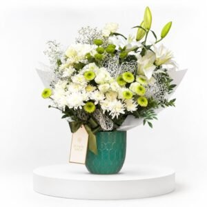 Bloom Magic Bouquet de fleurs blanches et vertes en vase 40