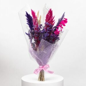 Bouquet de fleurs séchées décoratif tons violets et fuchsia 25