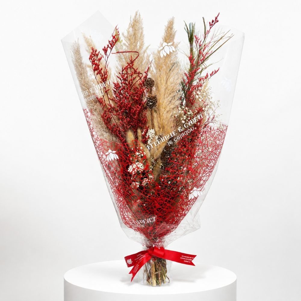 Bouquets modernes et raffinés : les incontournables du moment 1 Bouquet de fleurs séchées décoratif tons rouges et naturels