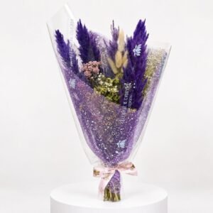 Bouquet de fleurs séchées décoratif tons violets et naturels 23