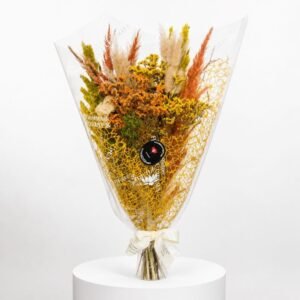 Bouquet de fleurs séchées décoratif tons jaune, orange et naturels 26