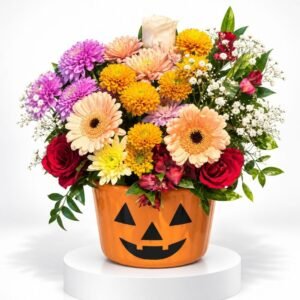 Sourire de Citrouille – Composition florale d'Halloween 41
