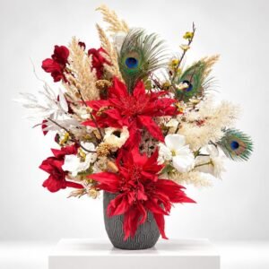 Éclat de Paon – Composition florale rouge et ivoire 23